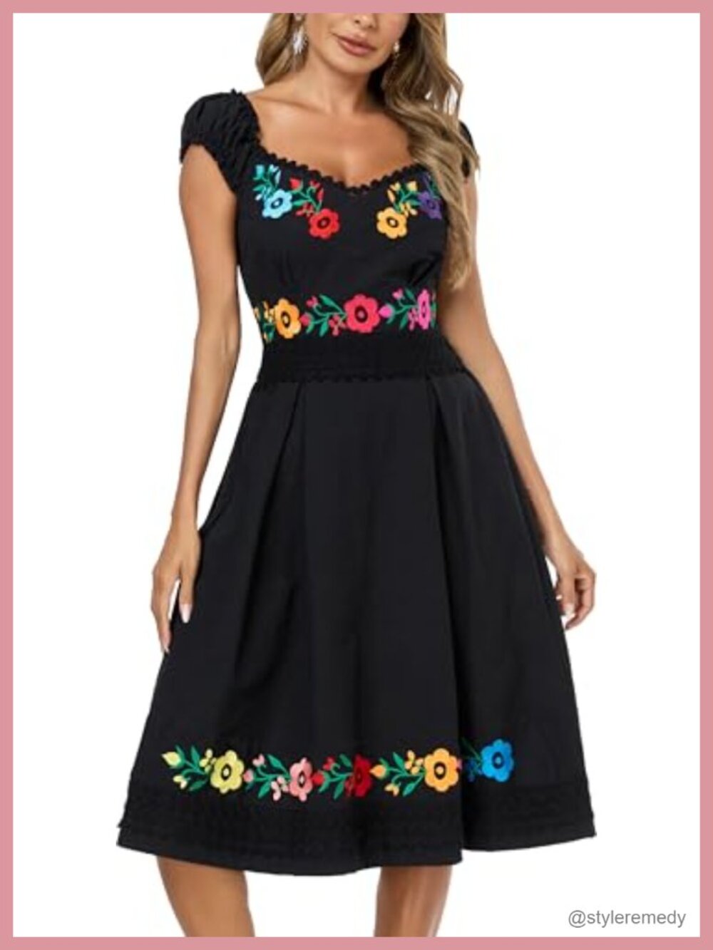 Women's Boho Mexican Embroidered Lace A-Line Casual Party Dress
